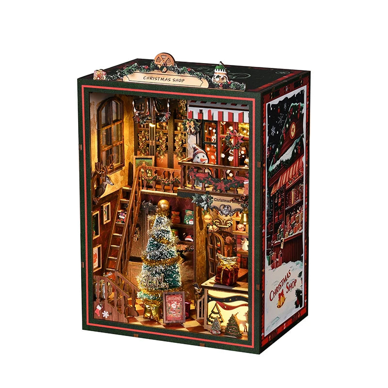 Santas Christmas Shop Music Box Book Nook Kit exp