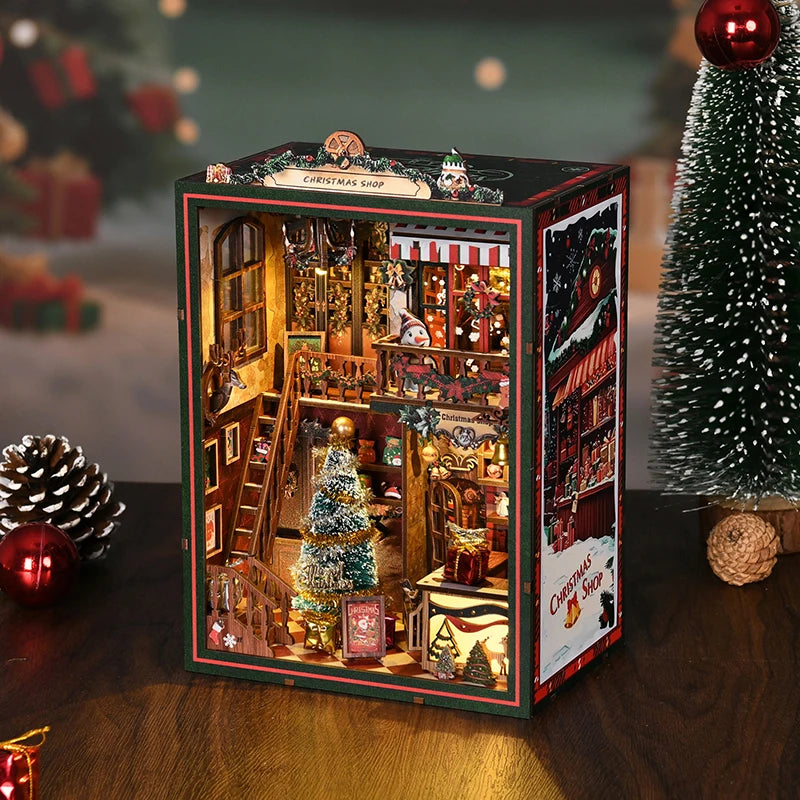 Santas Christmas Shop Music Box Book Nook Kit exp